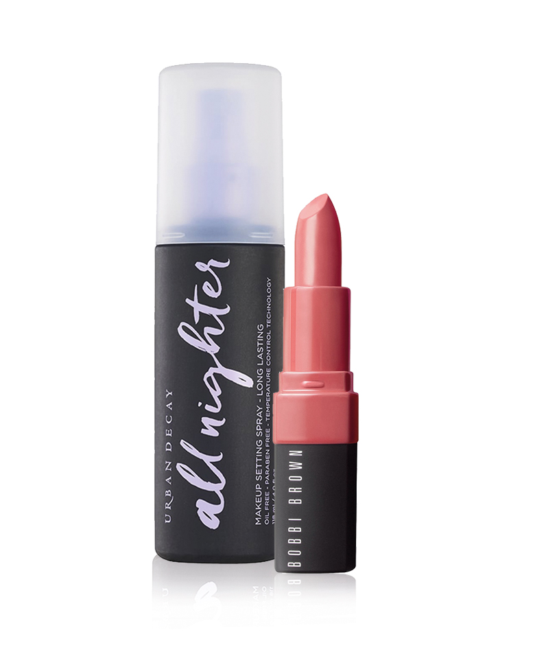setting spray van Urban Decay en Bobbi Browns Crushed Lip Color