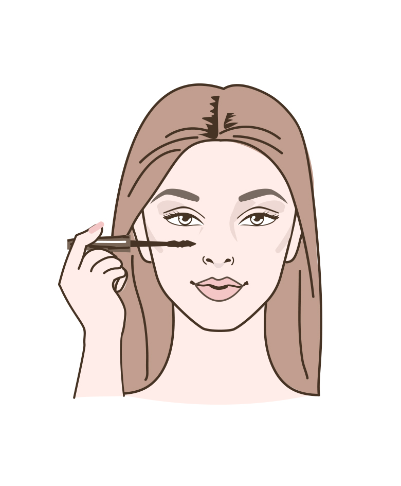 Breng mascara aan voor volle wimpers