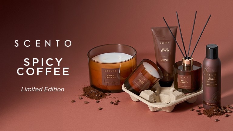 Scento Spicy Coffee Limited Edition douchegel doucheschuim en geurstokjes Scento Spicy Coffee Limited Edition douchegel doucheschuim en geurstokjes