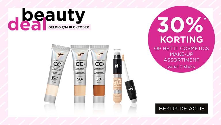 BEAUTYDEAL: 30% korting op het IT Cosmetics Assortiment b.a.v. 2 stuks BEAUTYDEAL: 30% korting op het IT Cosmetics Assortiment b.a.v. 2 stuks