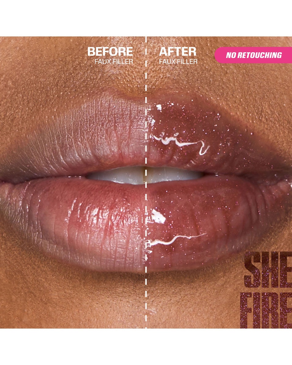 HUDA BEAUTY ICY NUDE FAUX FILLER LIP GLOSS SHE FIRE 3