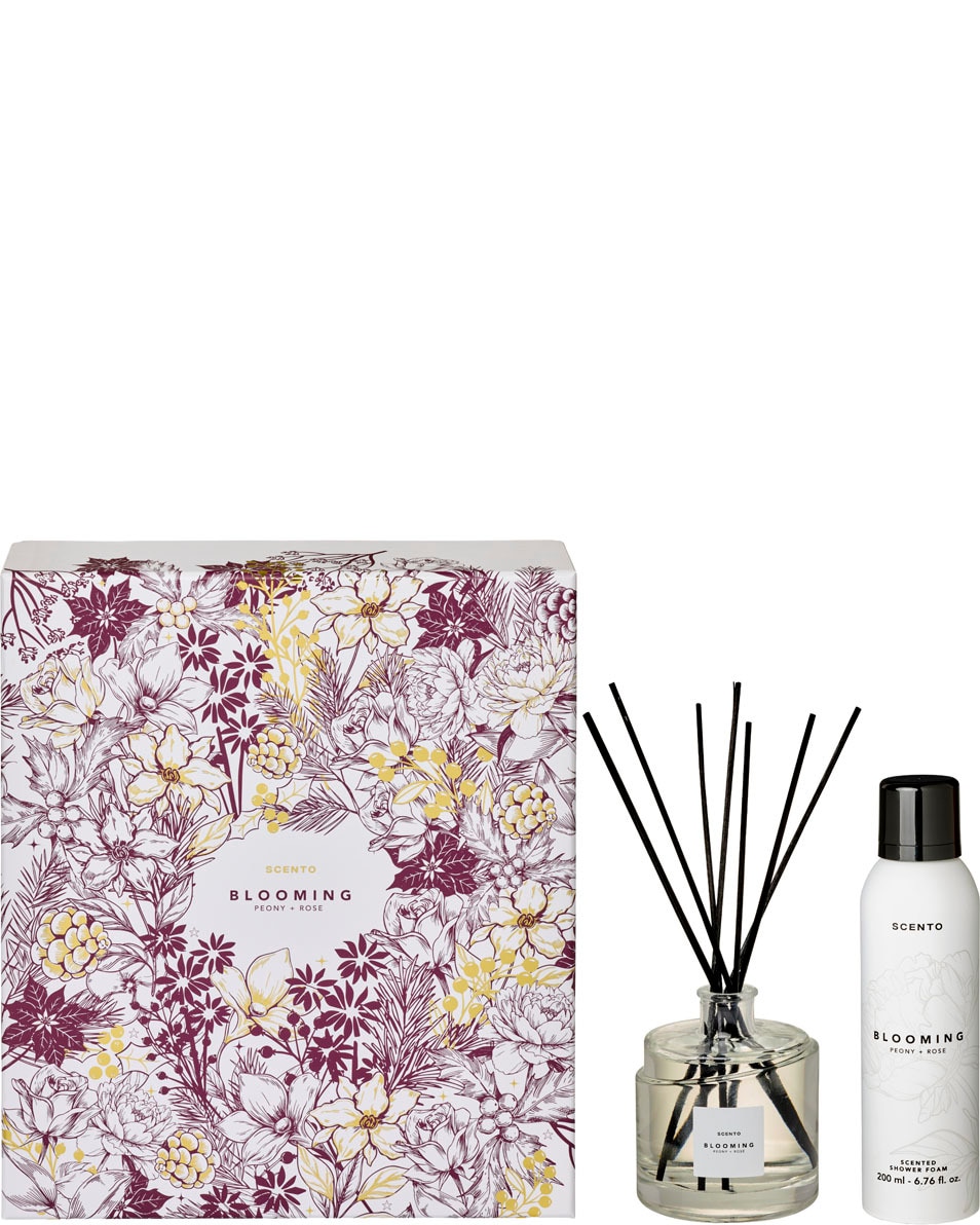 SCENTO Blooming geschenkset geurstokjes + doucheschuim 2 ST