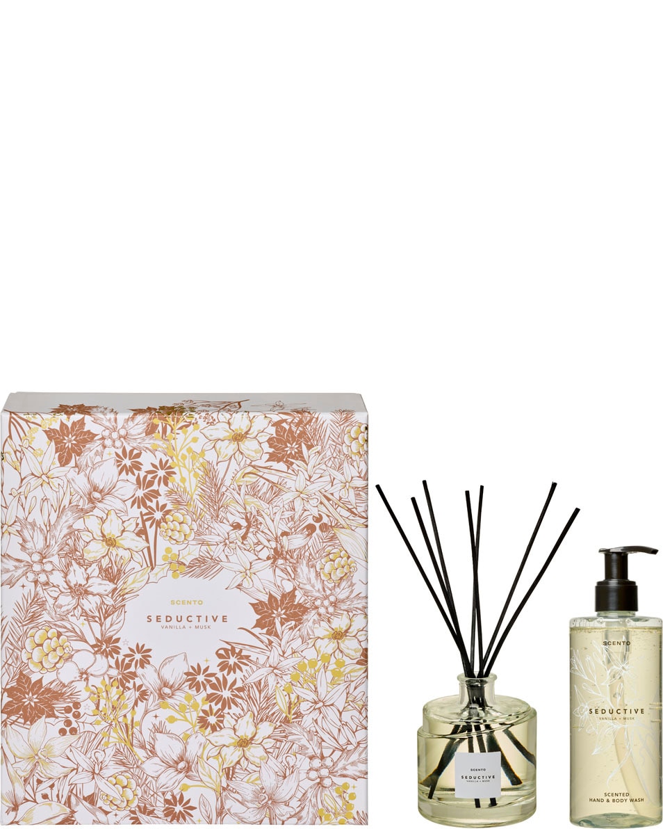 SCENTO Seductive geschenkset geurstokjes + hand & lichaam douchegel 2 ST
