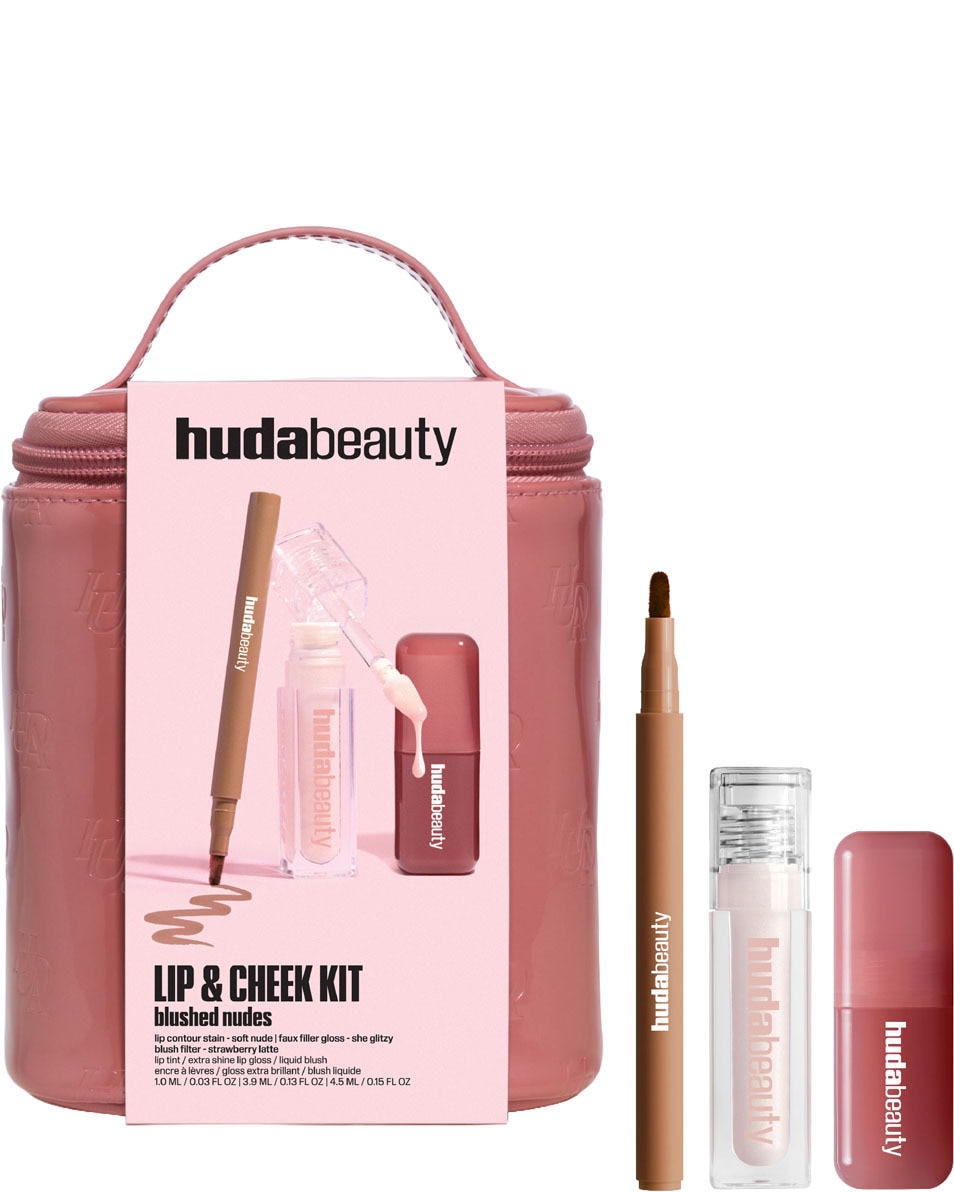 HUDA BEAUTY BLUSHED NUDES LIP & CHEEK SET 3 ST