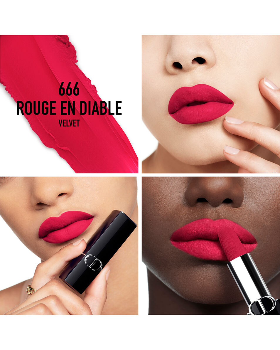 DIOR Rouge Dior Lipstick - comfort en langhoudend VELVET - 666 ROUGE EN DIABLE 2