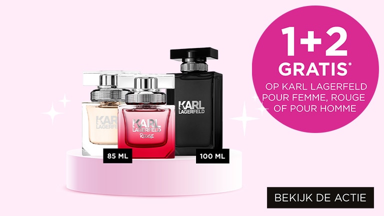 1+2 GRATIS op Karl Lagerfeld Pour Femme, Rouge 85 ML of Pour Homme 100 ML 1+2 GRATIS op Karl Lagerfeld Pour Femme, Rouge 85 ML of Pour Homme 100 ML