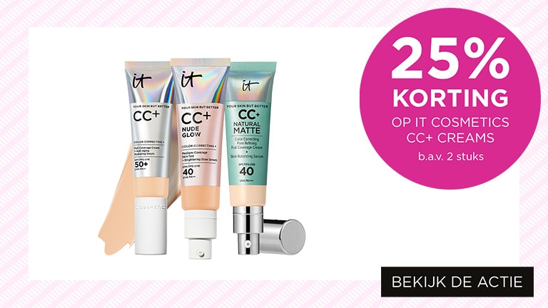 25% korting op IT Cosmetics CC+ creams b.a.v. 2 stuks 25% korting op IT Cosmetics CC+ creams b.a.v. 2 stuks